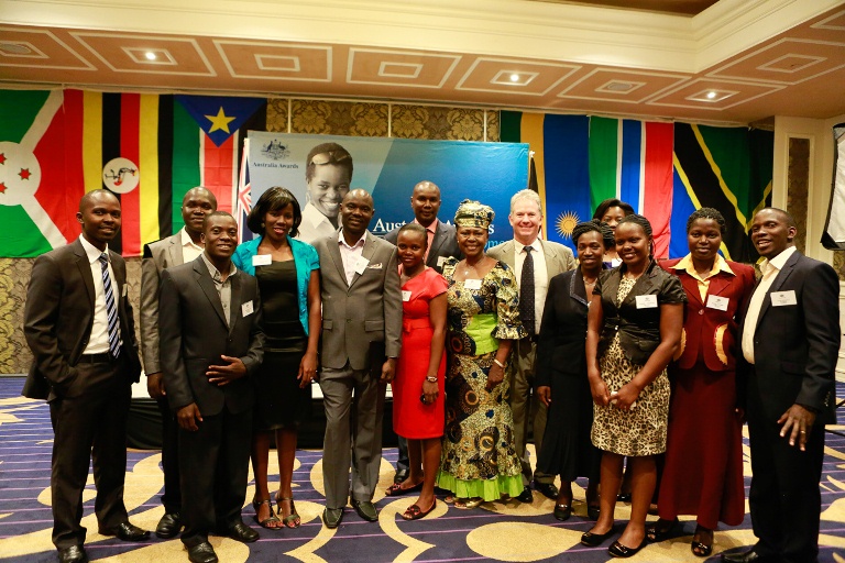 High Commissioner, H.E. Geoff Tooth celebrates with Australia Awards recipients from Uganda